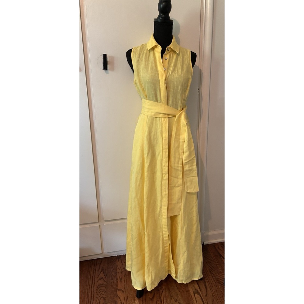 Boston Proper Sleeveless Linen Maxi Shirt Dress Medium Butter Yellow New W/O Tag - Picture 3 of 10